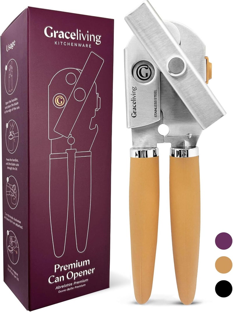 Graceliving Premium Multifunction Magnetic Manual Can Opener and Bottle Opener, Heavy Duty Stainless Steel Sharp Cutting Blade and Oversized Easy Turn Knob, Soft-Touch Handle, Kitchen Use (Orange) - Image 1